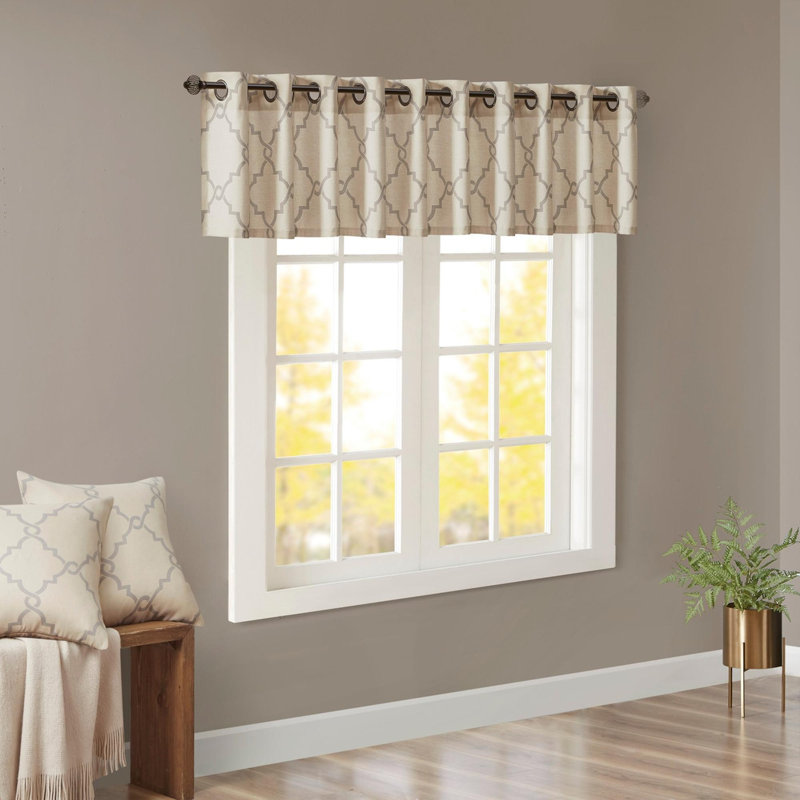 Fretwork Print Grommet Top Window Valance, Beige/Gray