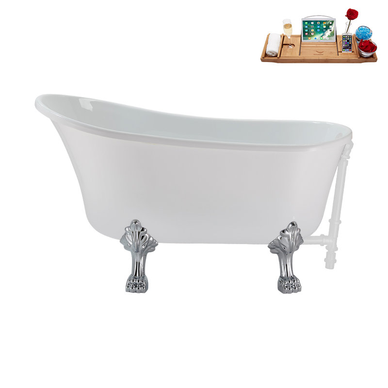 51.2'' x 25.6'' Soaking Acrylic Bathtub, Polished Chrome, Glossy White