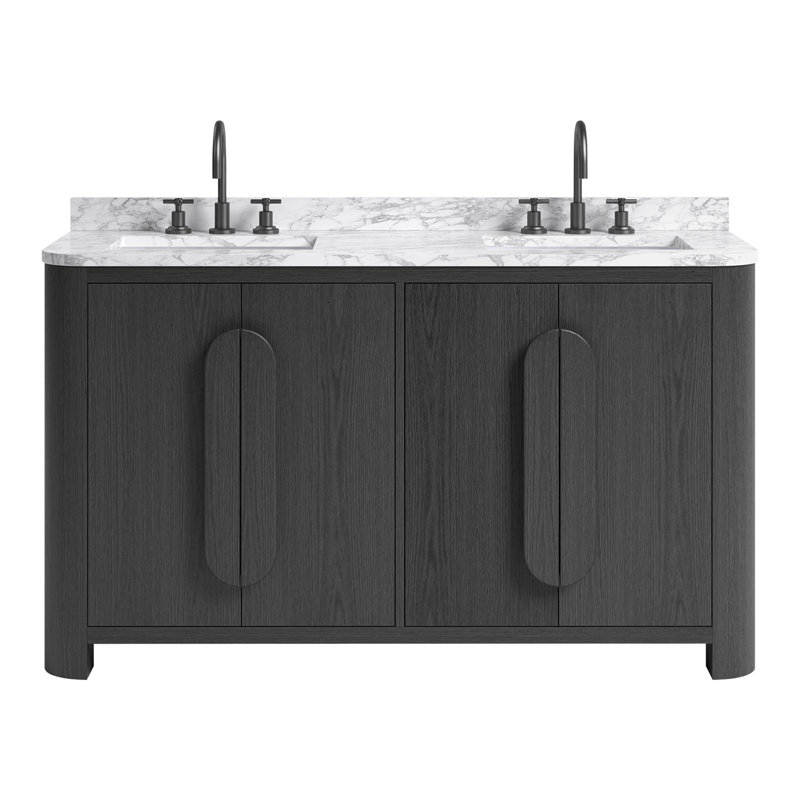 Harper Vanity, Ebony Oak, 60" W, Carrara Marble