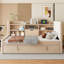 Lit de jour simple rembourré avec lit gigogne, tablettes de rangement, port USB et prise de courant (beige)-117095751