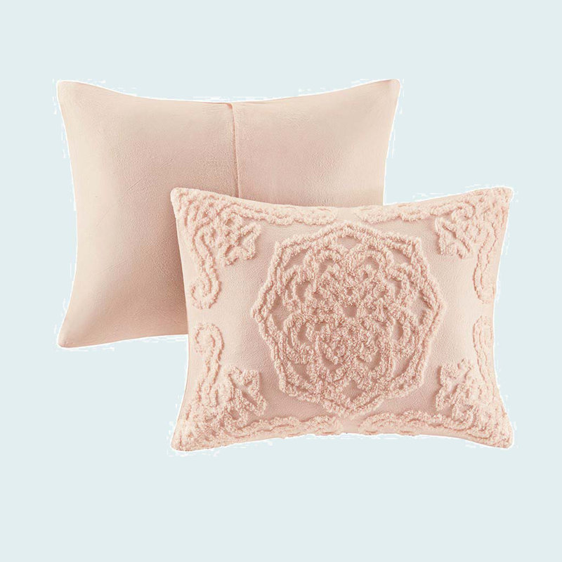 Mini ensemble de couvre-lit touffeté en chenille, Couvre-lit double / couvre-lit + 2 taies décorati, Rosé
