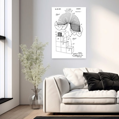 Original Slinky Toy Patent 1 Piece Wrapped Canvas Wall Art