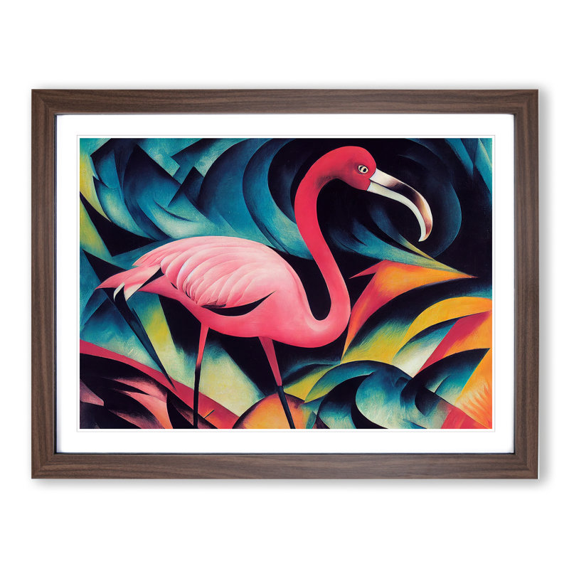 Flamingo Abstract Vol.2 - Single Picture Frame Print, 46cm H x 64cm W x 2cm D, Walnut Framed