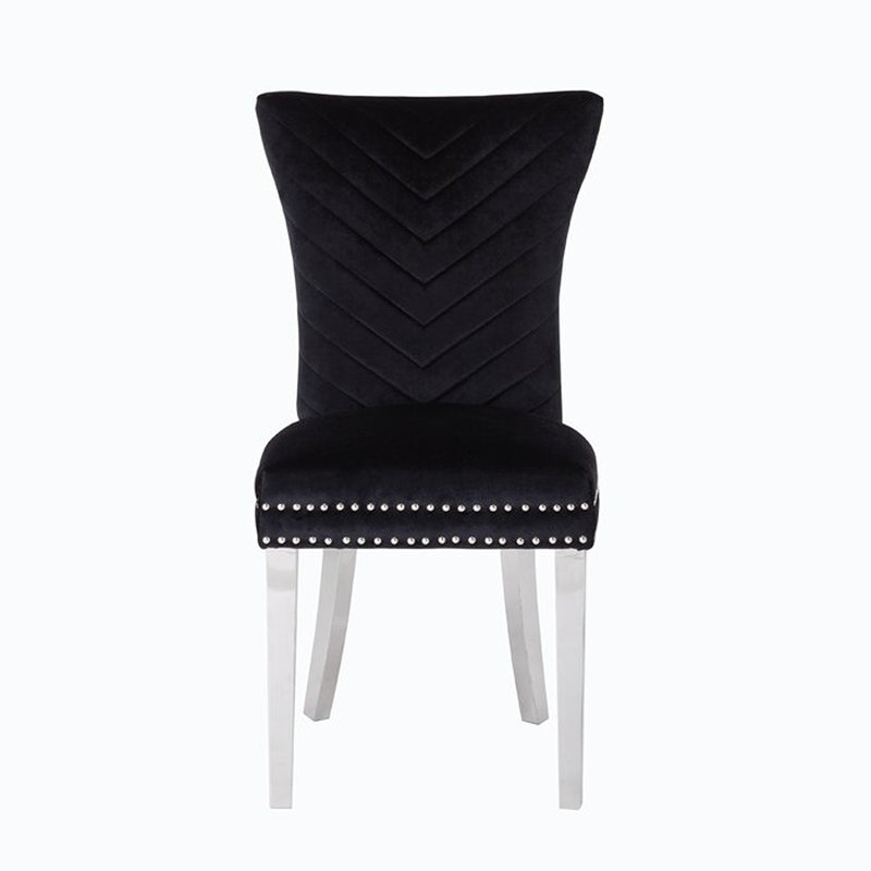 Escalera 20'' H Velvet Upholstered Dining Chair, Black, Silver