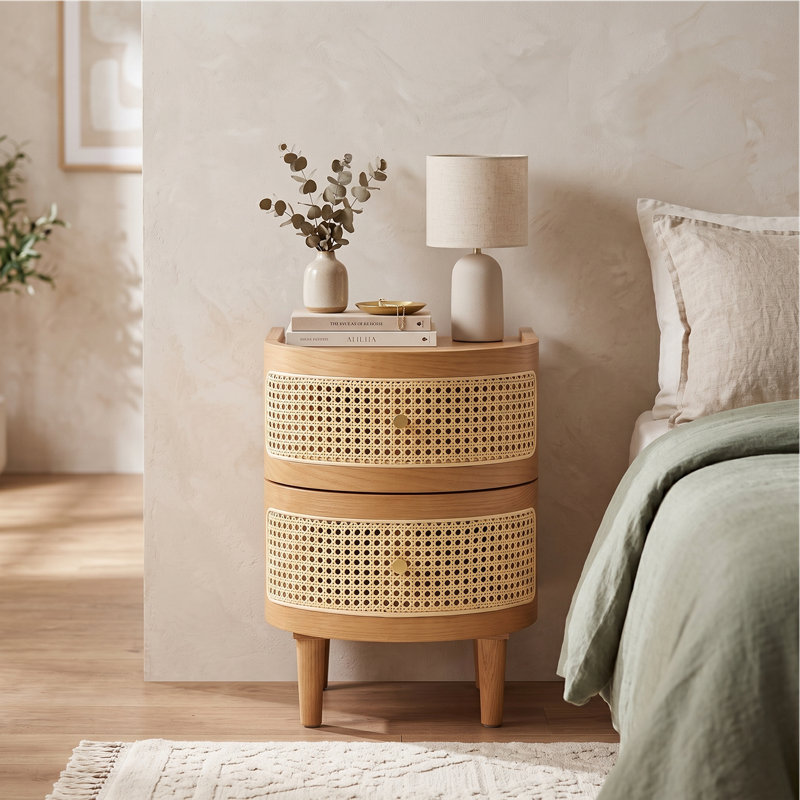 35 cm W Solid Wood Bedside Table, Natural
