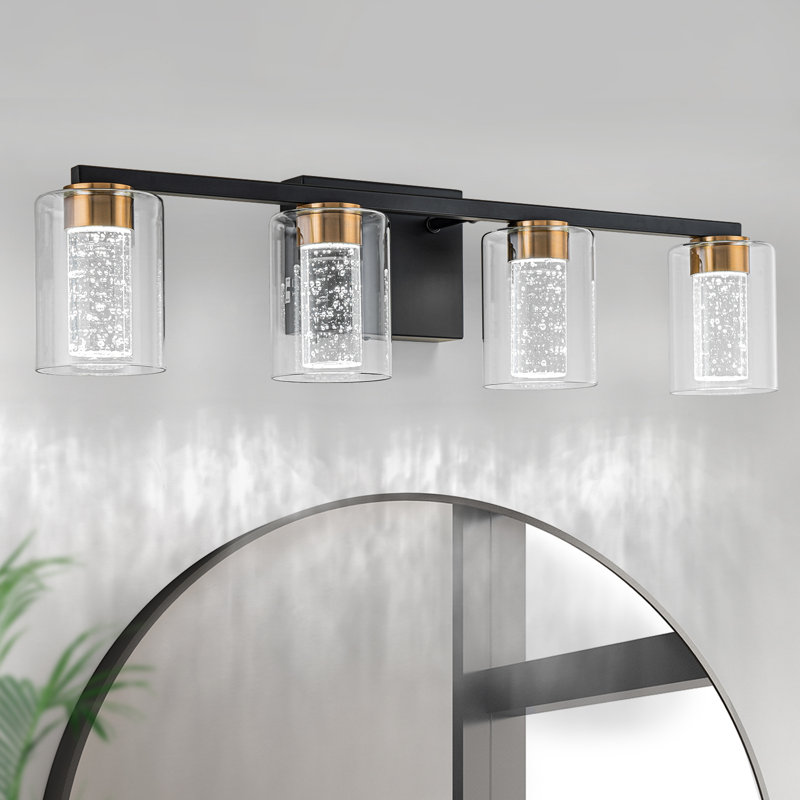 Éclairage pour salle de bain à DEL Nithusha, 4, Noir mat / Or