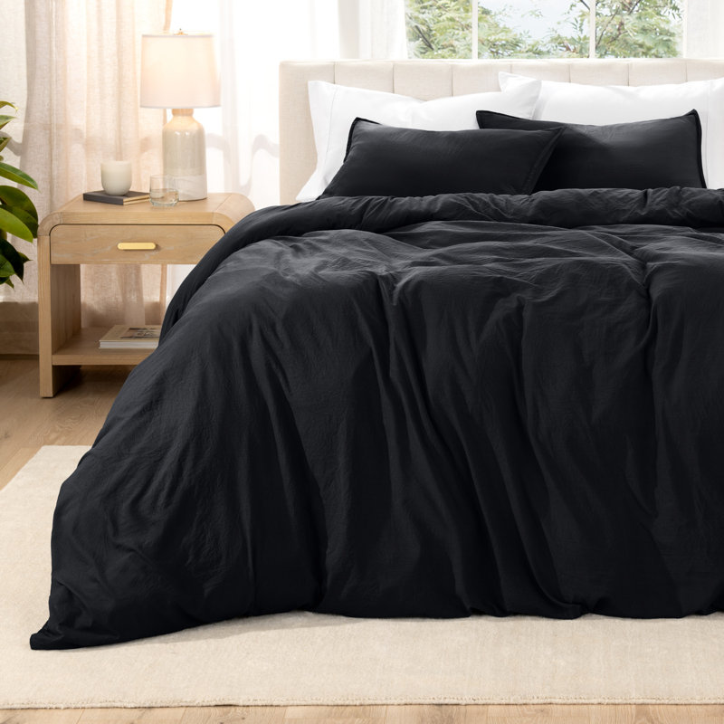 Sandwashed Duvet Cover Set, Kingsize, Black