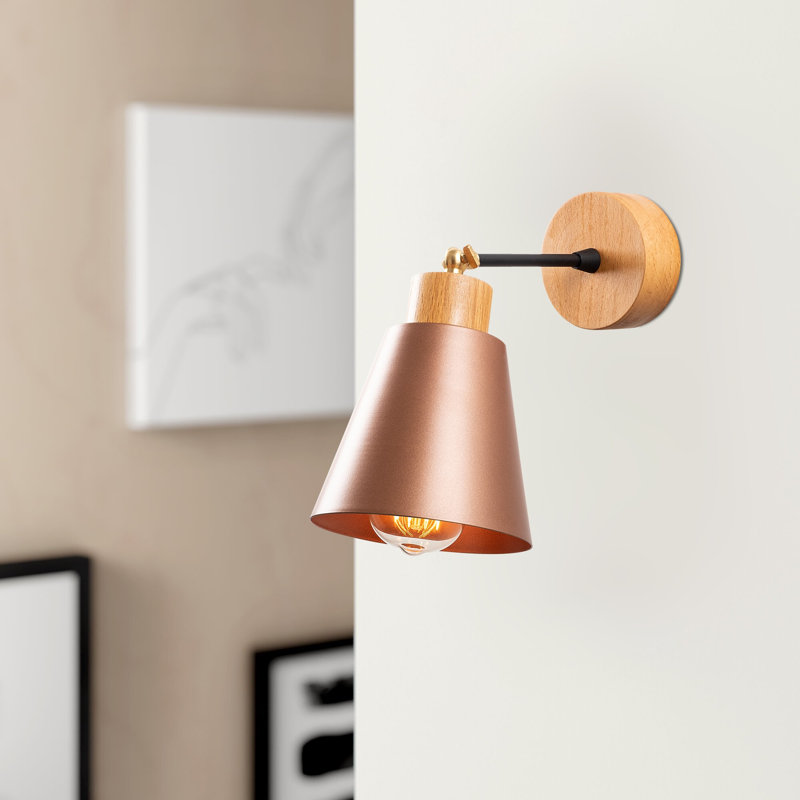 Industrial Wall Lamp with Metal Body & Wooden Base, Copper Finish, 5.5 x 9.8 inches | E27 Socket, Max 40W | Stylish & Modern Design for Home, Office, or Studio | IP20 Rated, Perfect for Ambient Lighting