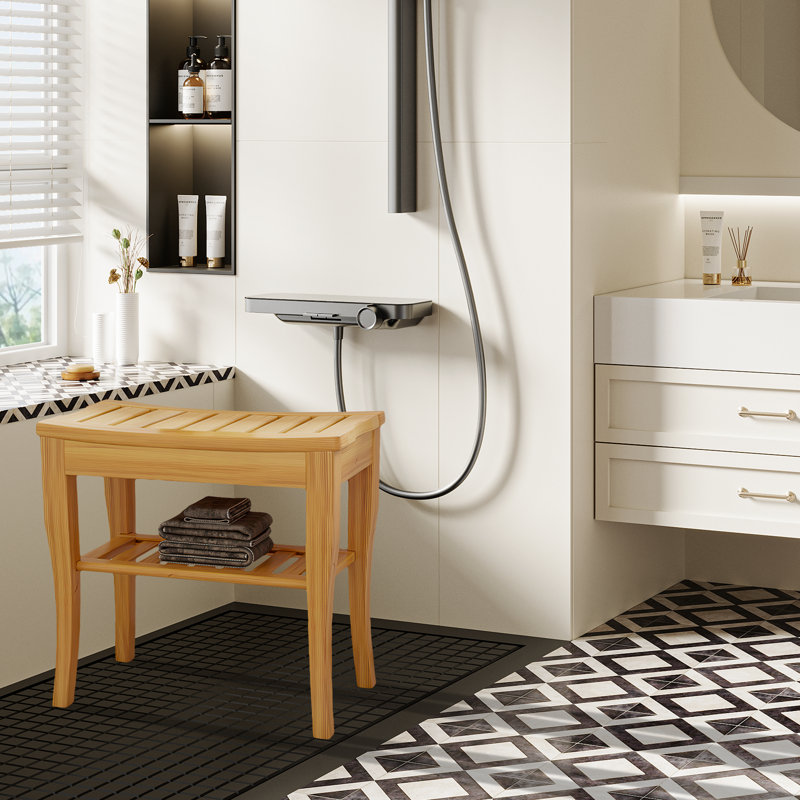 2-tier Bathroom Shower Bench – Slatted Seat With Storage, Comfortable & Safe