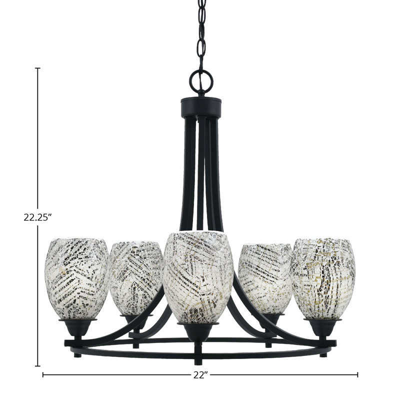 Paramount 5 Light Uplight Chandelier Shown In Matte Black Finish With 5" Natural Fusion Glass