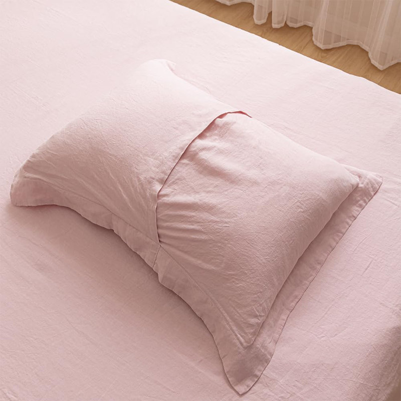 Ensemble de 2 taies d'oreiller 100% lin 100% lin français brodé, Taies d'oreiller pour grand lit, Rose poudreux