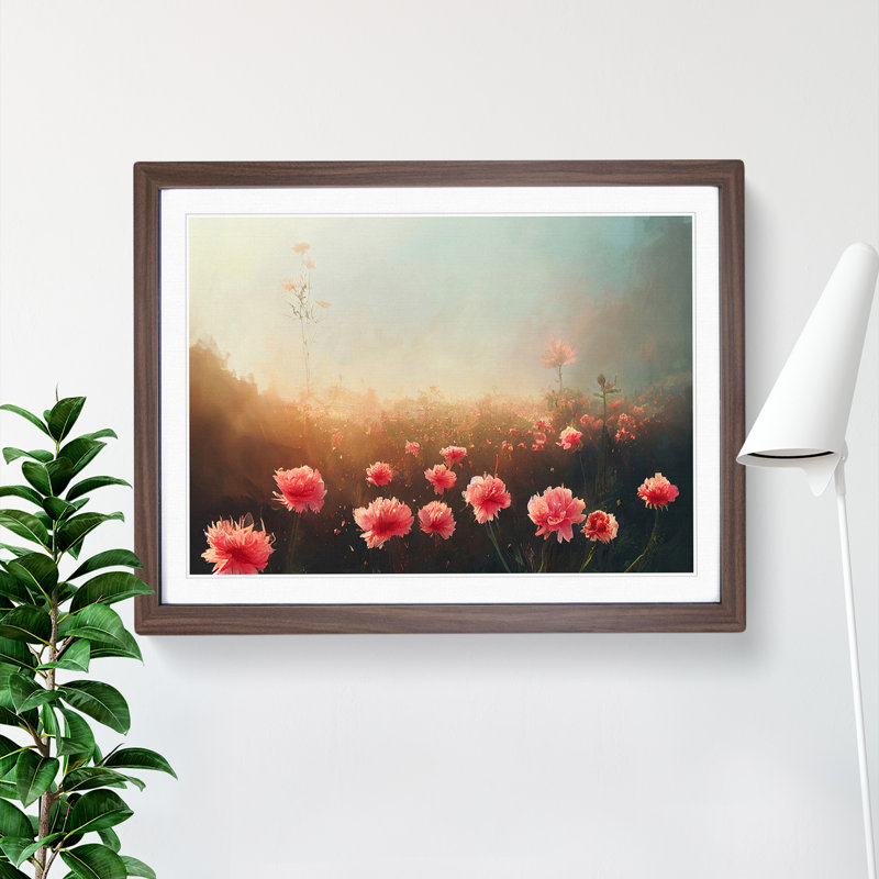 XH1022-7141X Pretty Carnation Flowers - Single Picture Frame Print, 25cm H x 34cm W x 2cm D, Walnut Framed