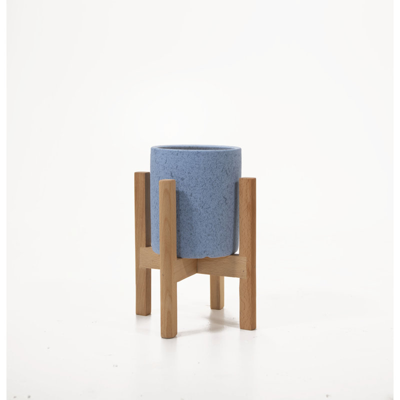 Pot à fleurs en bois Akachi, Bleu ciel / naturel, H 5 po x l 4,7 po x P 4,7 po