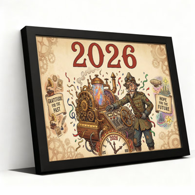 Steampunk Time Traveller 2026, reproduction d'art sur toile tendue sur toile avec horloge et engrenages pour salon, chambre à coucher ou bureau (ensemble de 1)