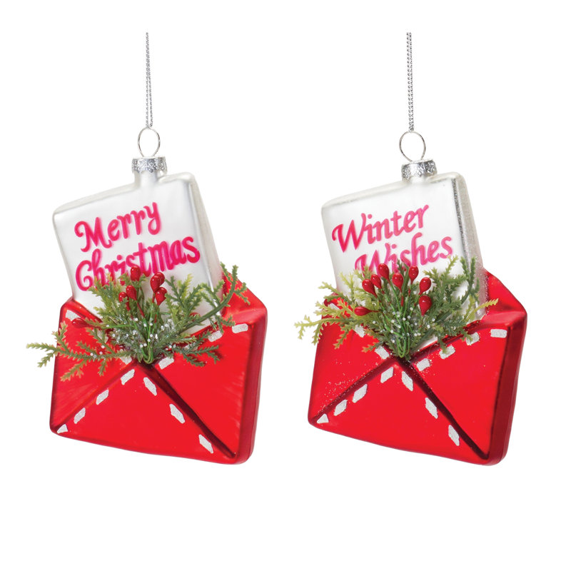 5'' Glass Christmas Phrases Hanging Figurine Ornament