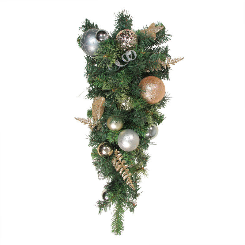 Ornement en forme de boule de Noël artificielle en forme de boule 32 "vert et or rose - non éclairé