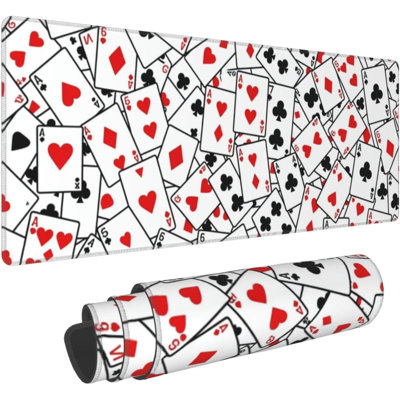 Playing Poker Large Mouse Pad, Gaming Desk Mat, XXL Non-Slip Rubber Base Computer Pad with Durable Stitched Edges for Work and Play, 15.7 x 35.54 in