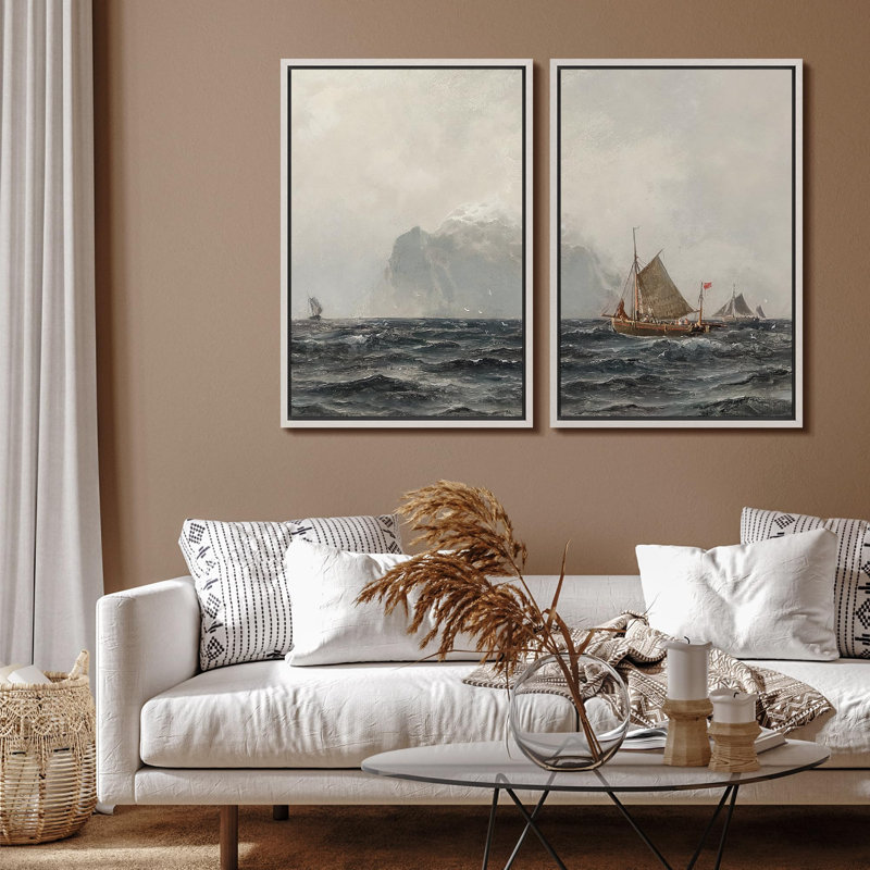 Nautique, aventures nautiques au milieu de mers orageuses, paysage, nature, illustrations, décor, H 36 po x l 24 po, Blanc