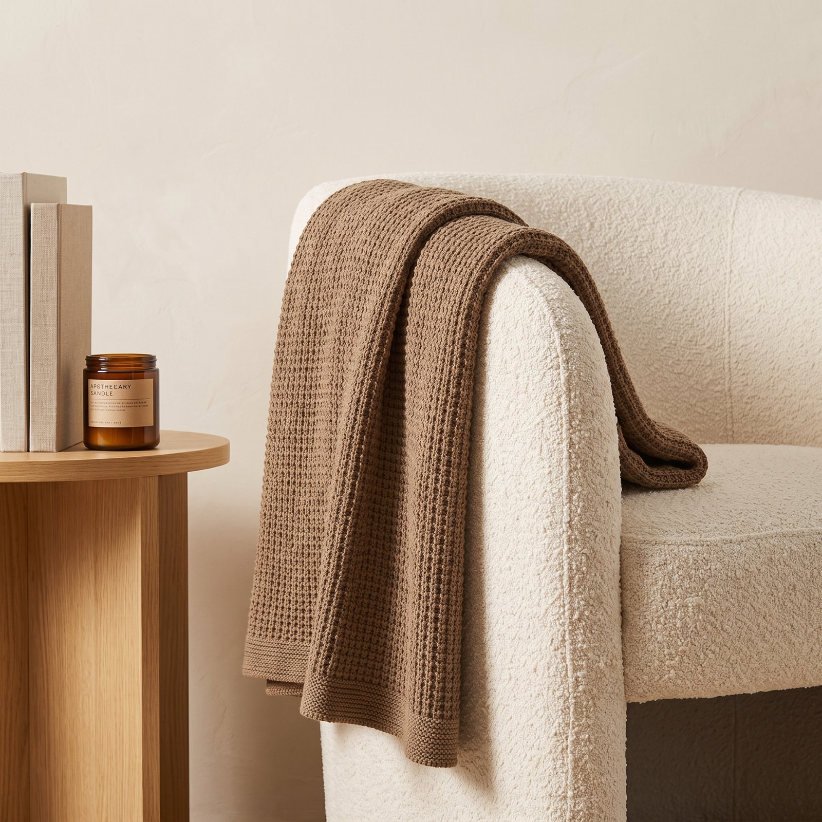 Avalon Organic Knit Cotton Knitted Throw Blanket, Almond
