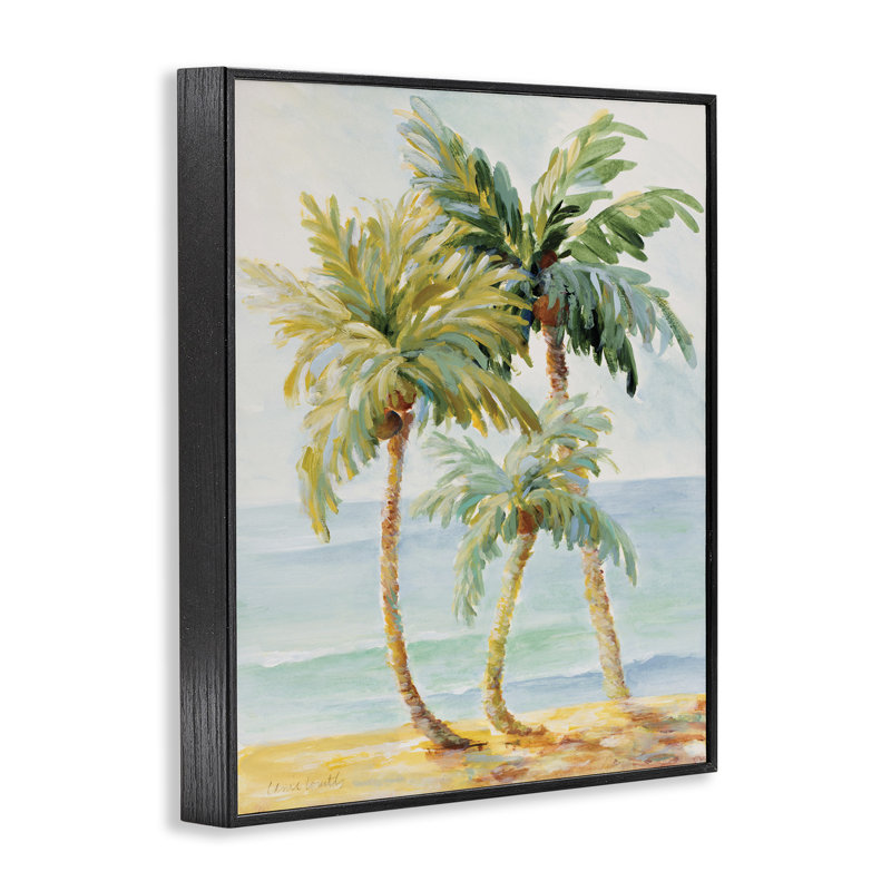 Palmiers tropicaux sur le sable de la plage par Lanie Loreth - Peinture, H 30 po x l 24 po, Giclée encadrée noir minuit
