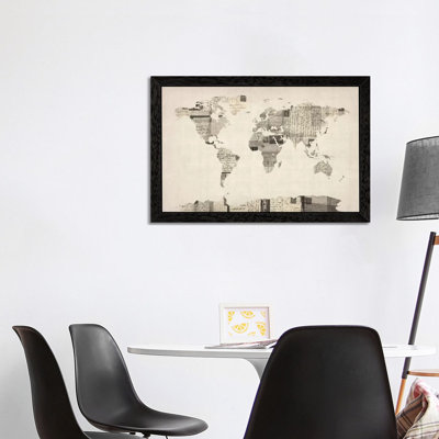 Vintage Postcard World Map by Michael Tompsett - Print on Canvas