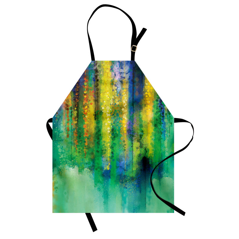 Tablier abstrait East Urban Home fleurs unisexes printemps taille adulte vert jaune