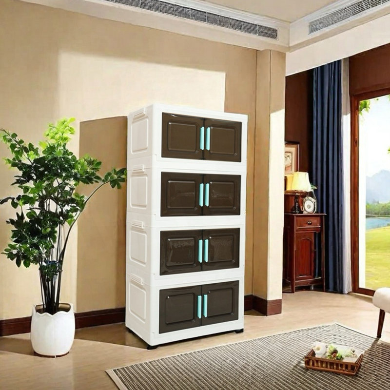 4-Tier Plastic Storage Bins With Lids, Stackable Storage Cabinet With Wheels