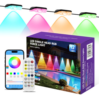 150ft Plug-in RGB Outdoor Deck Lights, Multicolor Outdoor Fence Lights, Smart RGBIC Fence Light twith APP/Remote Control, IP67 Waterproof for Patio Backyard Railing Fence Poolside, 24 Lights