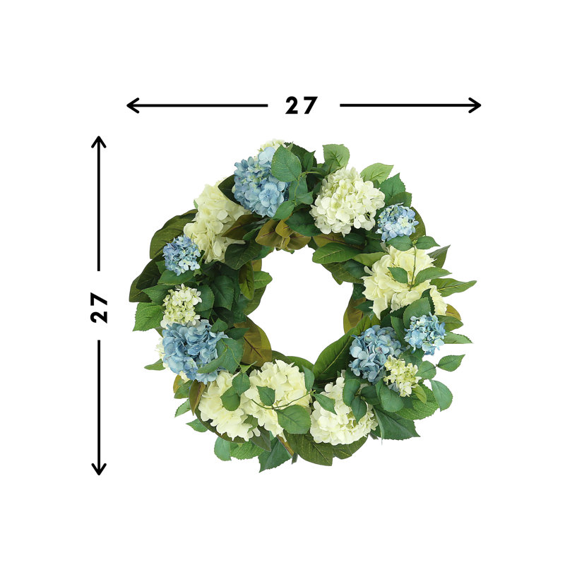 27" Assorted Hydrangea Wreath With Magnolia Leaves