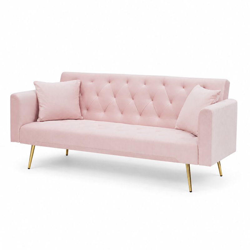 Thomias 71.01'' Velvet Convertible Sofa, Pink Velvet