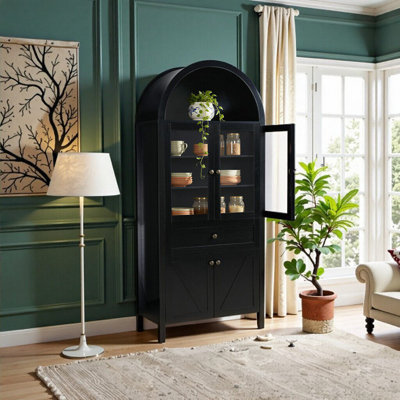 Elegant Dome Cabinet - Black, Vintage Storage Solution with Adjustable Shelves for Living Room, Dining Room & More