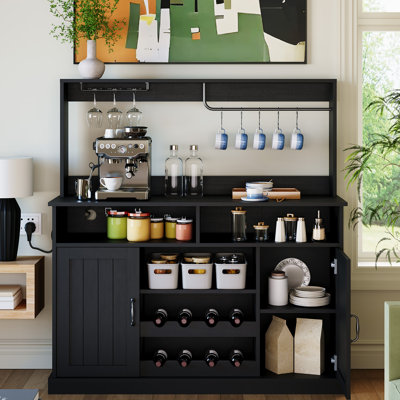 Farmhouse Coffee Bar Cabinet with Wine Rack, 47