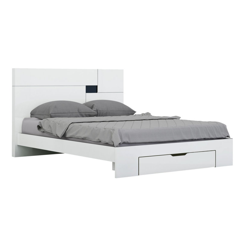 Lit plateforme tapissier avec matelas Aviara, Très grand, Blanc brillant