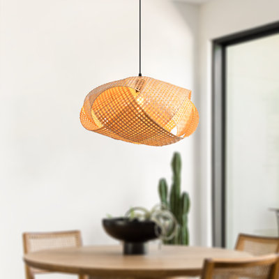 Luminaire suspendu en bambou naturel tissé à la main 1 lumière à intensité variable 20 po Boho