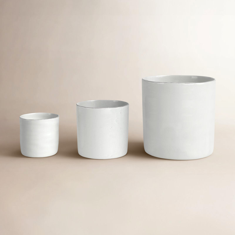 Ensemble de 3 cachepots en céramique Arterra Crackle-Glaze, Blanc
