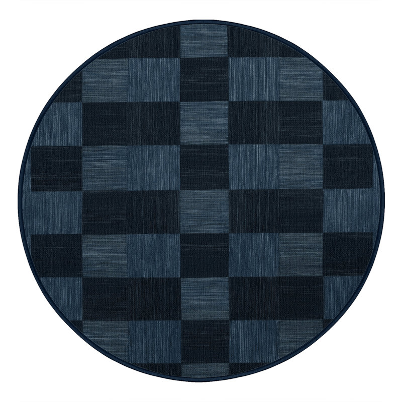 Machine Washable Checkered Gray Area Rug, Round 4'