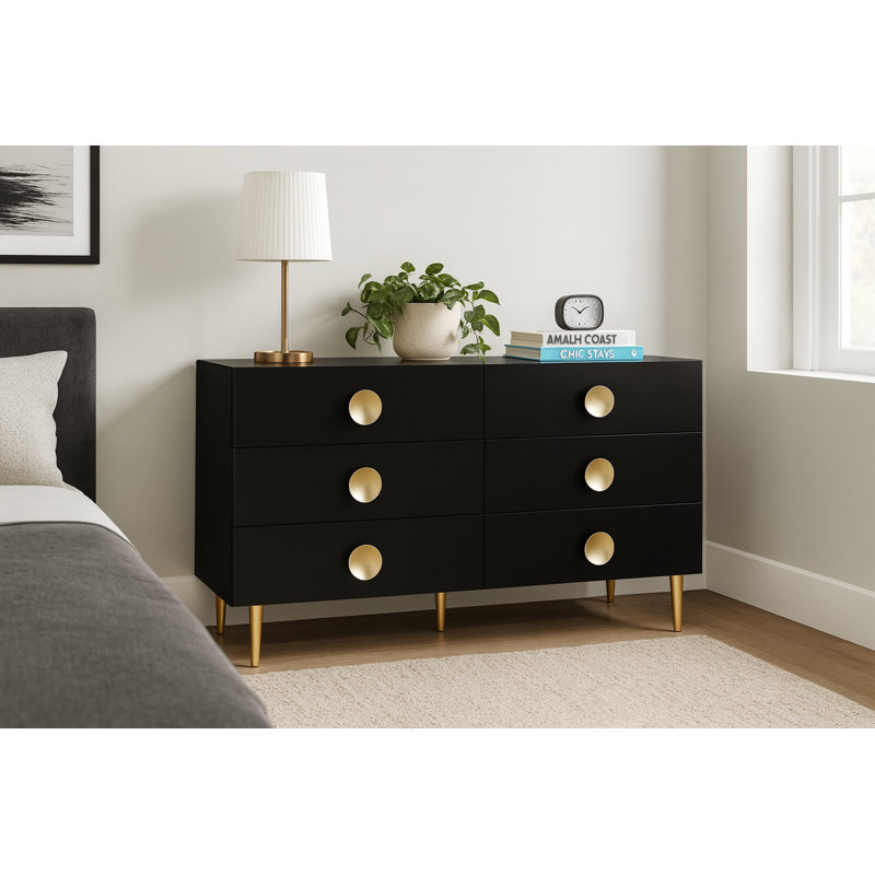 Commode double 6 tiroirs Jayvonne, Noir