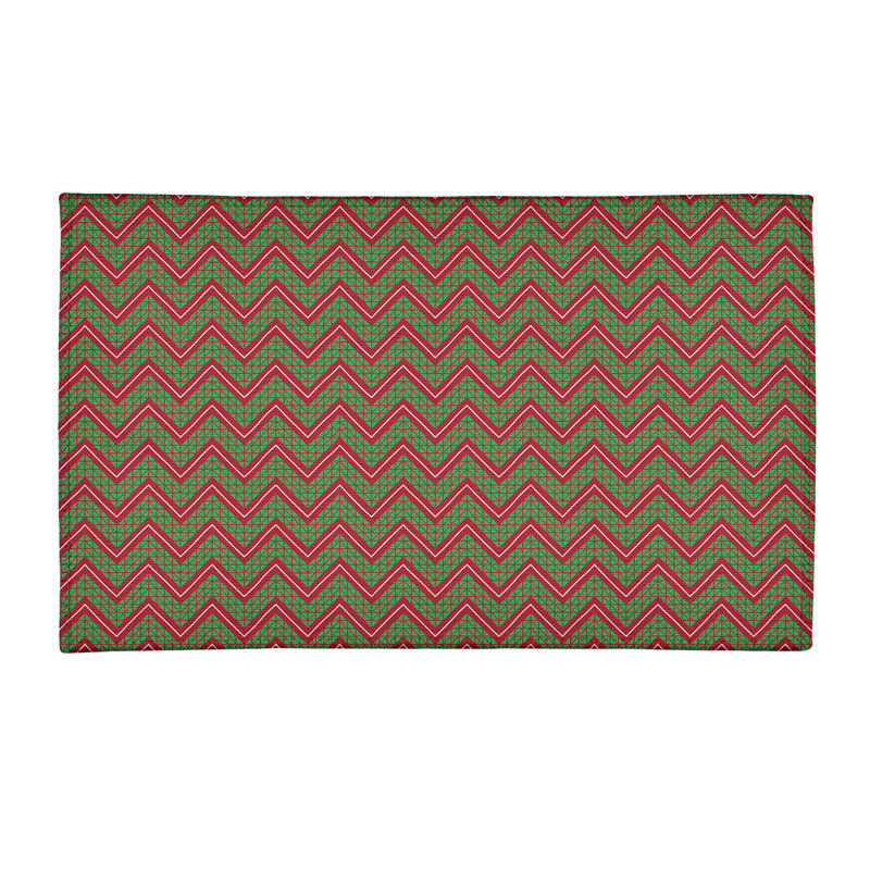Tapis à chevrons fait main vert/rouge, Rectangle 2 pi x 3 pi