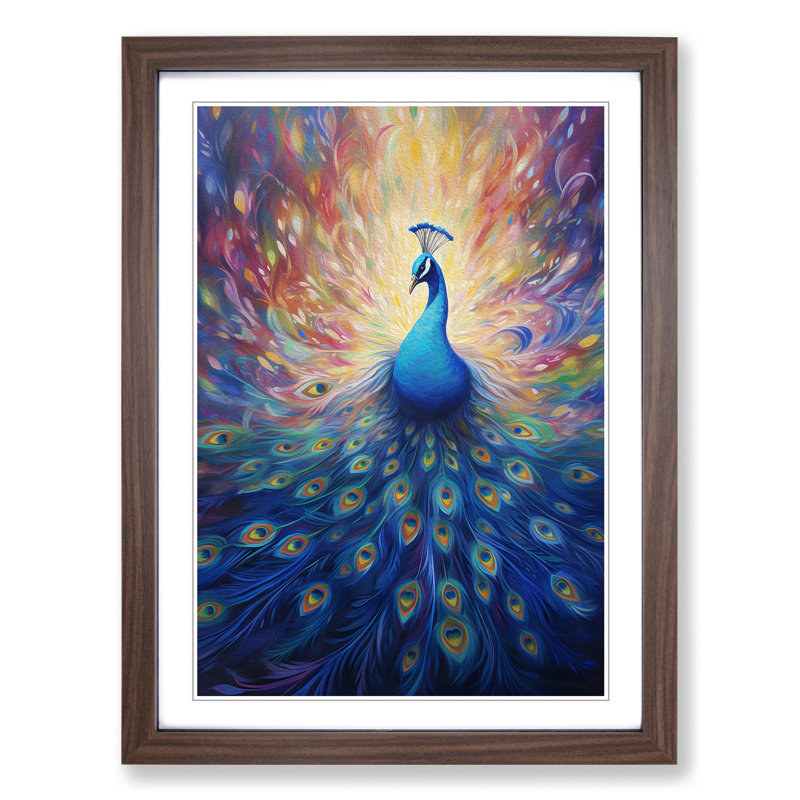 Peacock Symbolism - Single Picture Frame Print on Wood, Walnut Framed, 46cm H x 34cm W x 2" D