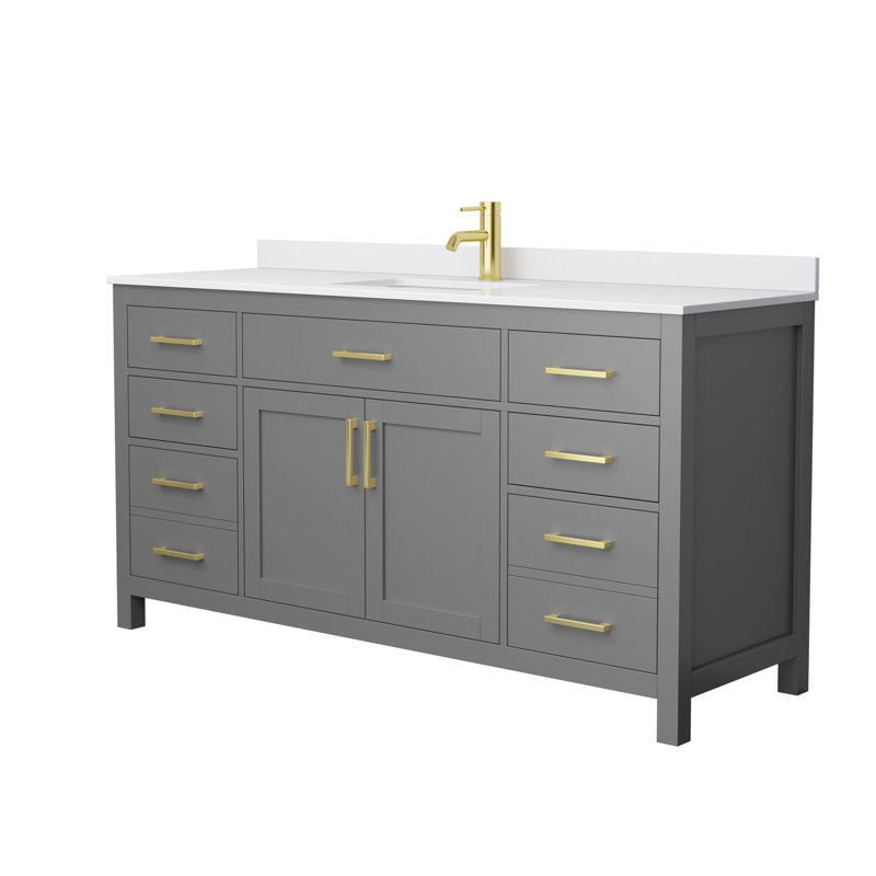 Beckett 66" Freestanding Single Bathroom Vanity with Cultured Marble Top, Dark Gray, Brushed Gold, White Cultured Marble