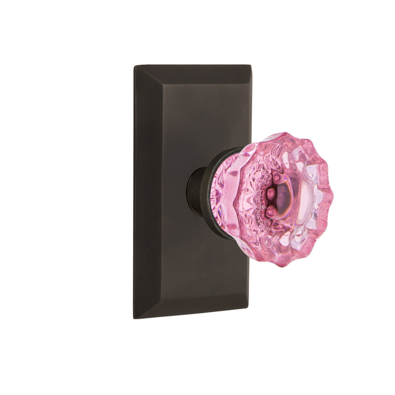 Studio Plate with Crystal Pink Door Knob, 2 3/8, Oil-Rubbed Bronze