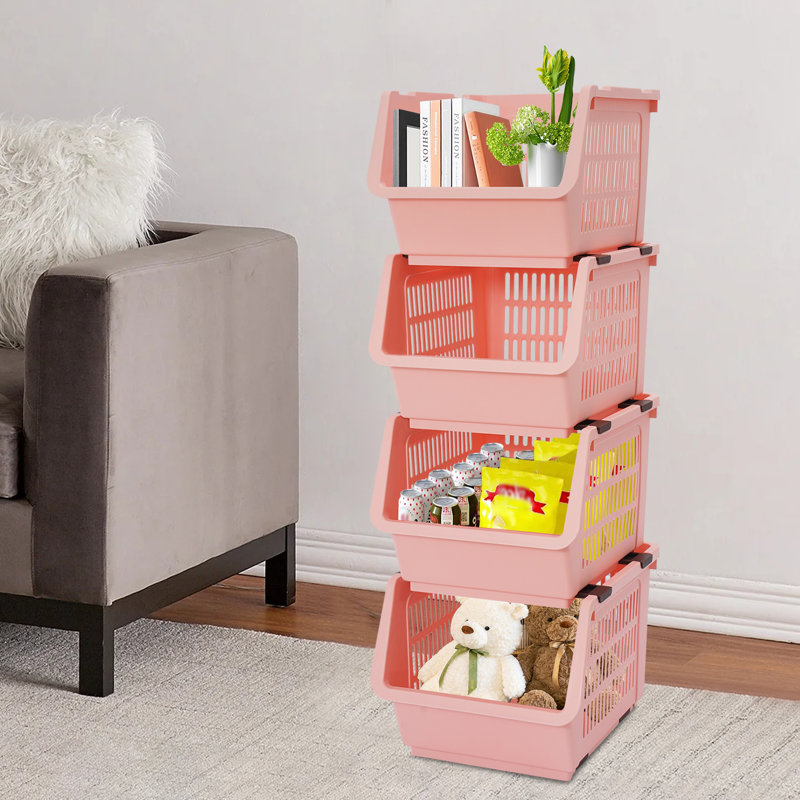 Bacs de rangement empilables rectangulaires 11 "4PCS, Rose