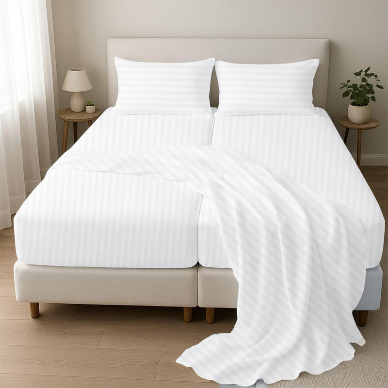 Split California King Sheets for Adjustable Beds 100% Egyptian Cotton 1000 Thread Count Sheets - 5Pcs Split California King Sheet Set 18" Inch Deep Pocket - White Stripe