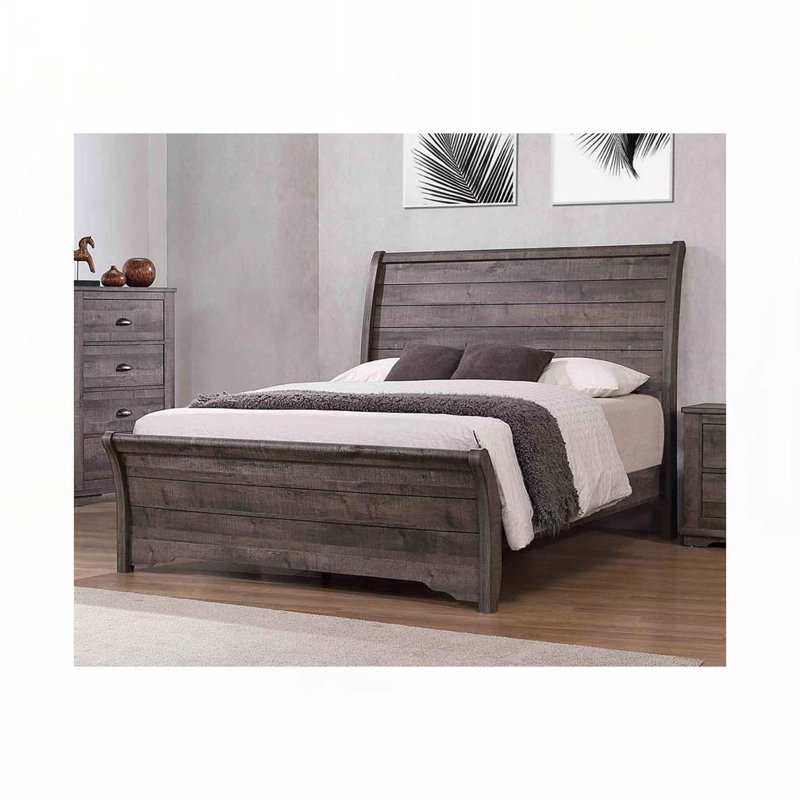Rustic Wood Platform Bed, Gray