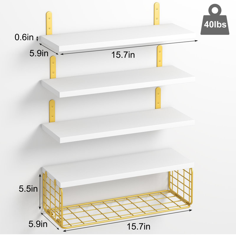 Floating Shelf, White/Gold