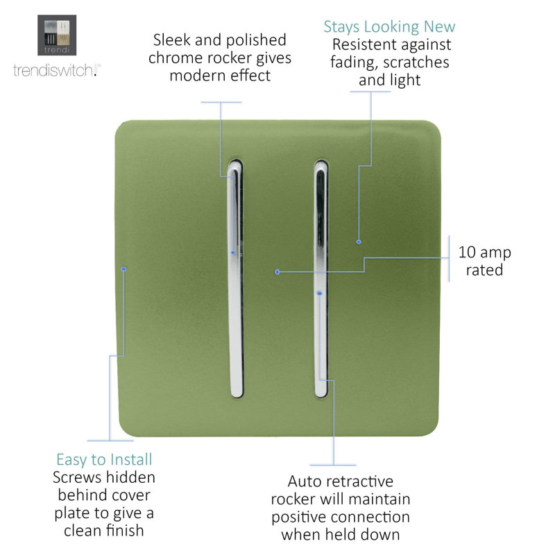 Trendi Switch 2 Gang Retractive Doorbell Switch, Moss Green