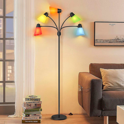 Lampadaire DEL Medusa à plusieurs têtes réglables, lampe sur pied moderne et haute, lampe de lecture rustique d'angle pour salon/chambre d'enfant, salle de classe, chambre à coucher, décoration, noir