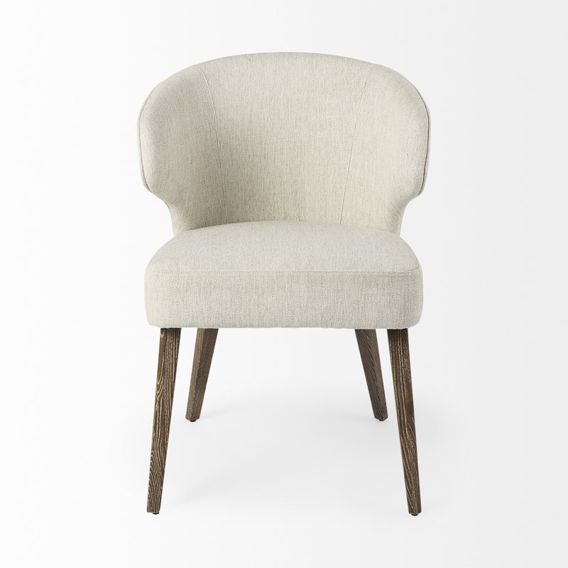 Chaise à oreilles ivoire et brune Mid Century