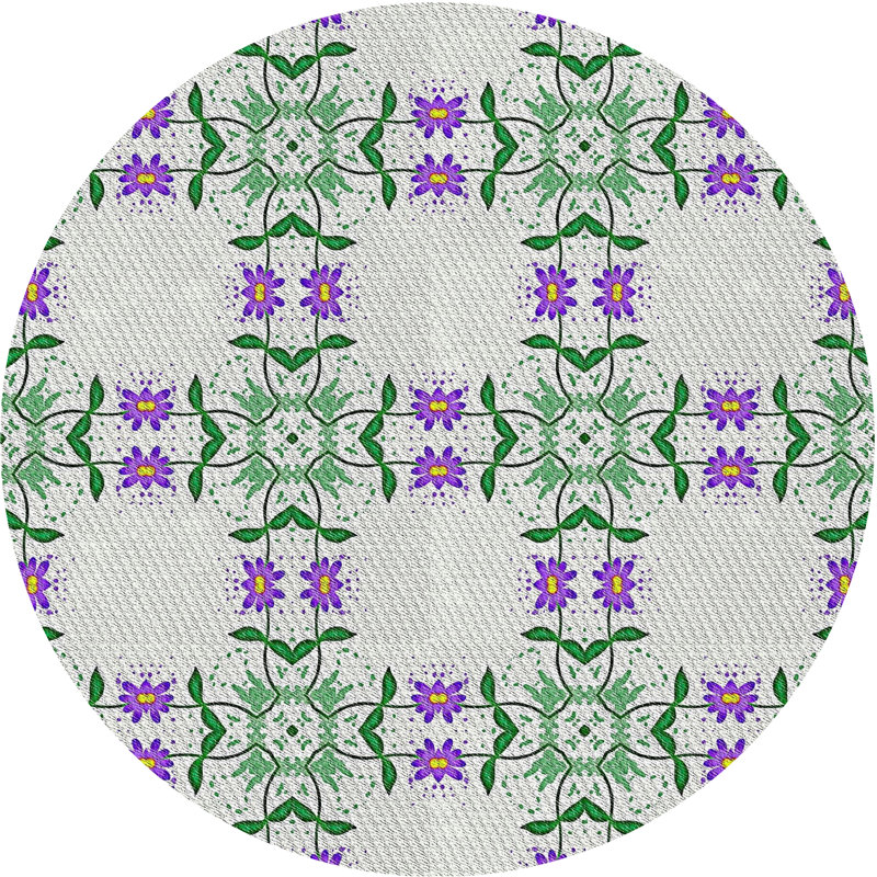 Tapis vert/gris tissé à la machine, Rond 7 pi