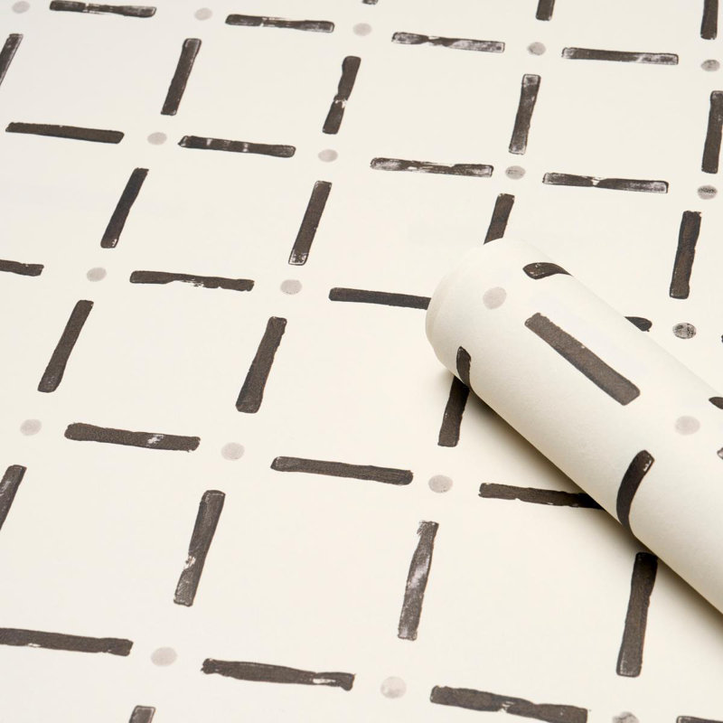 Papier peint Schumacher X Caroline Z Hurley Drifting Grid, Noir